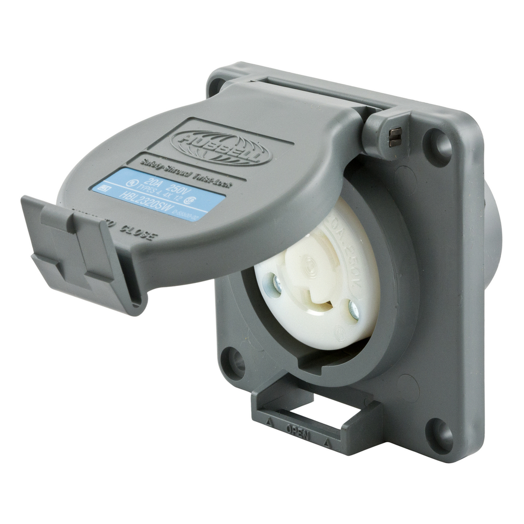Product image for Hubbell HBL2320SW 20 Amp 250 Volt 2-Pole 3-Wire NEMA L6-20R Gray Watertight Locking Receptacle