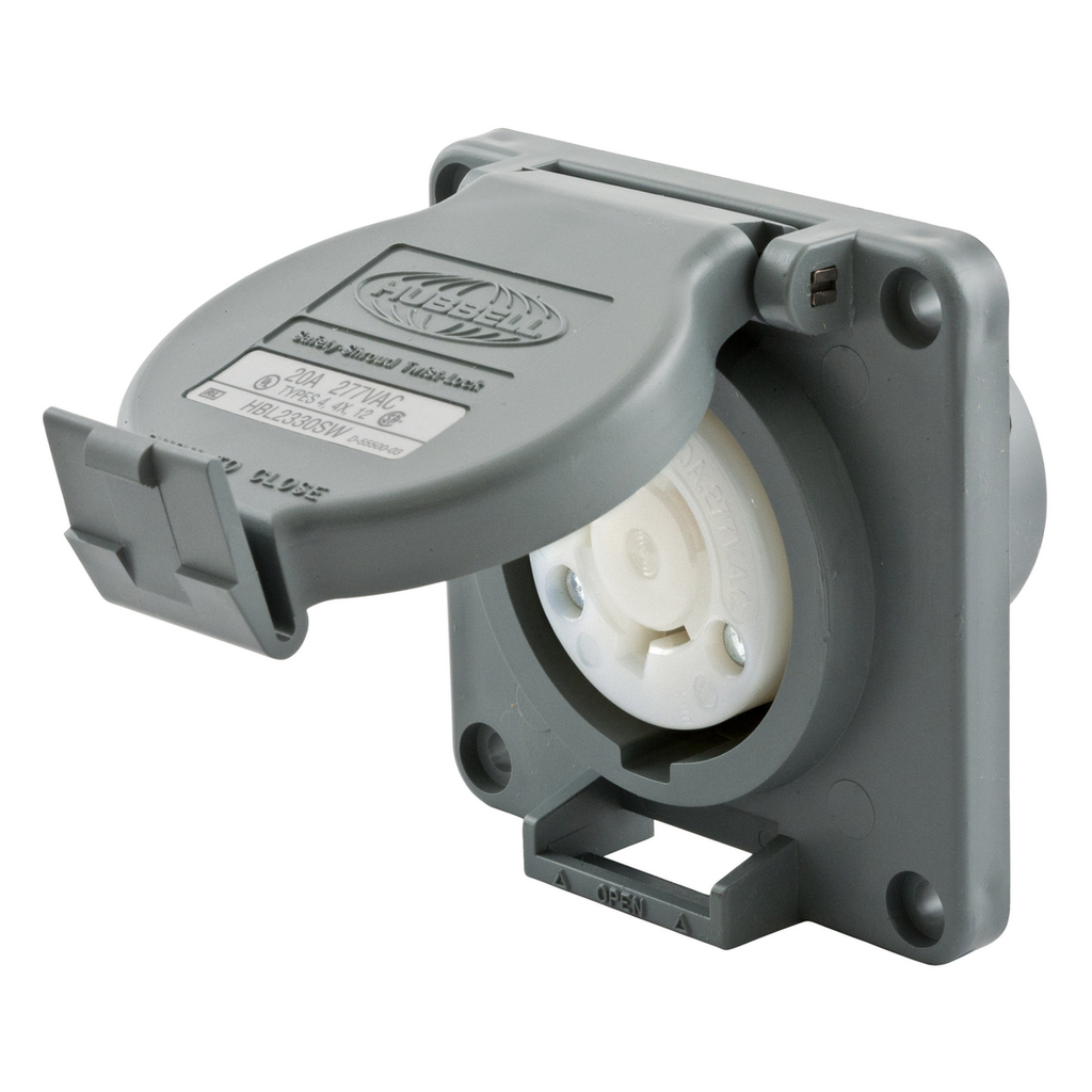 Product image for Hubbell HBL2330SW 20 Amp 277 Volt 2-Pole 3-Wire NEMA L7-20R Gray Watertight Locking Receptacle