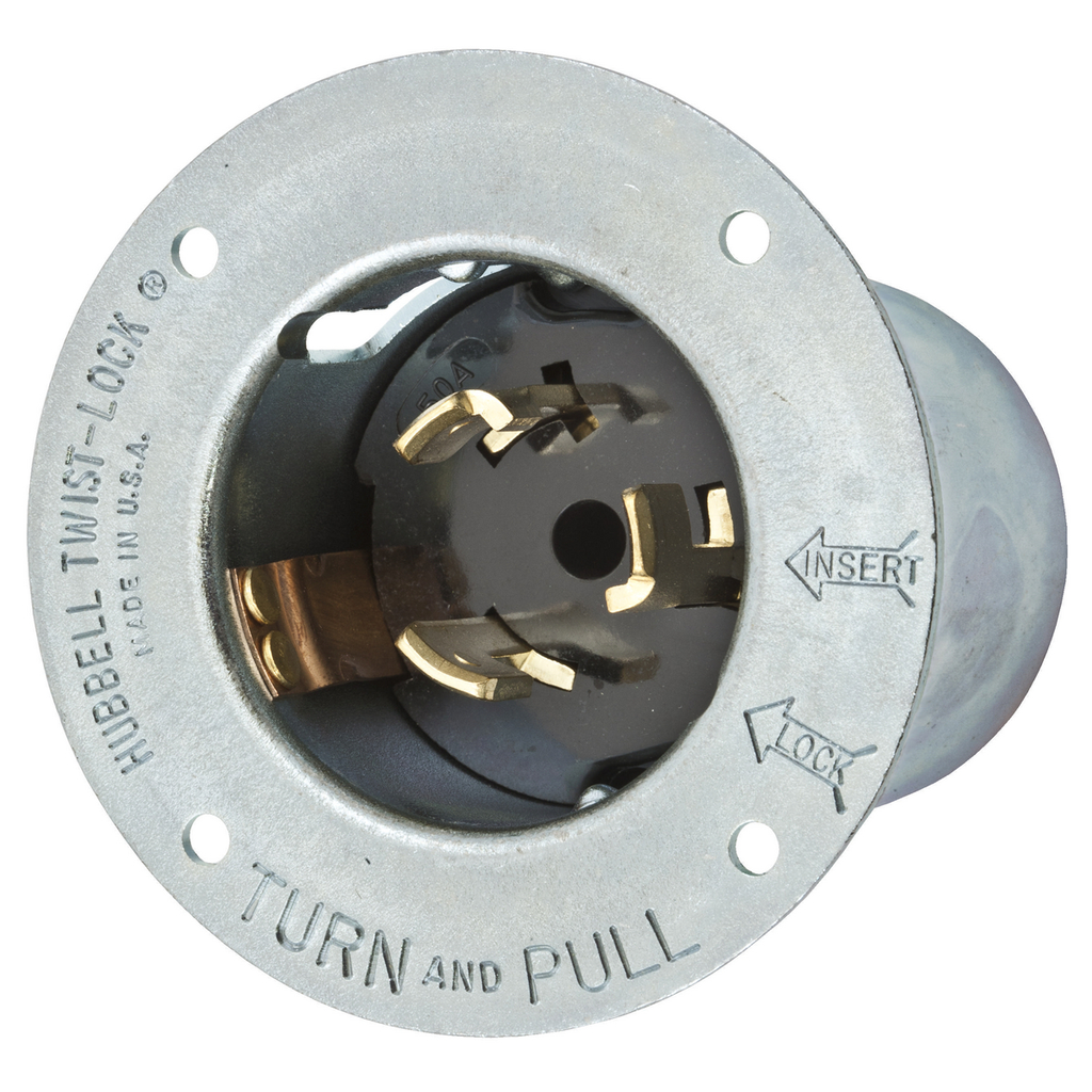 Product image for Hubbell CS8375 50 Amp 250 VAC 3-Phase 3-Pole 4-Wire Nylon Cover Flanged Inlet