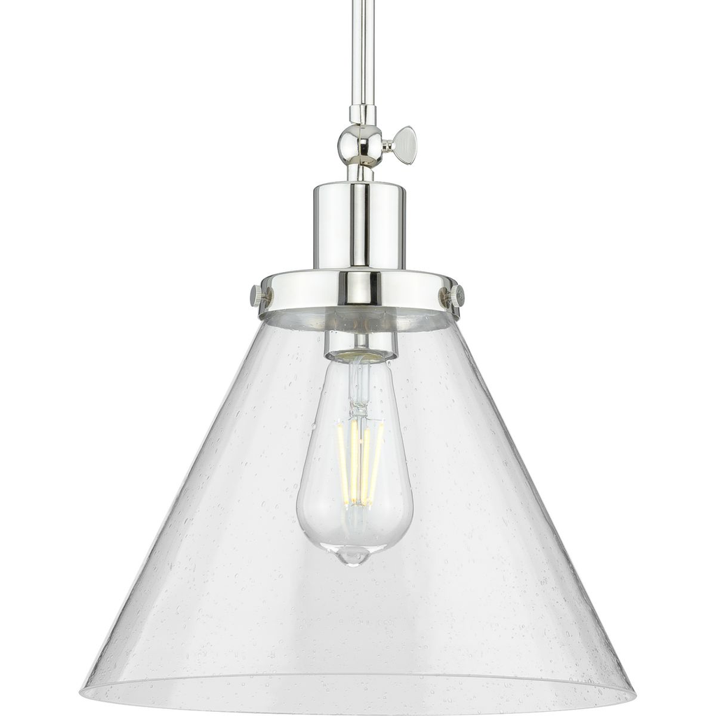 Product image for Progress P500324-104 Hinton Collection One-Light Polished Nickel and Clear Seeded Glass Vintage Style Hanging Pendant Light