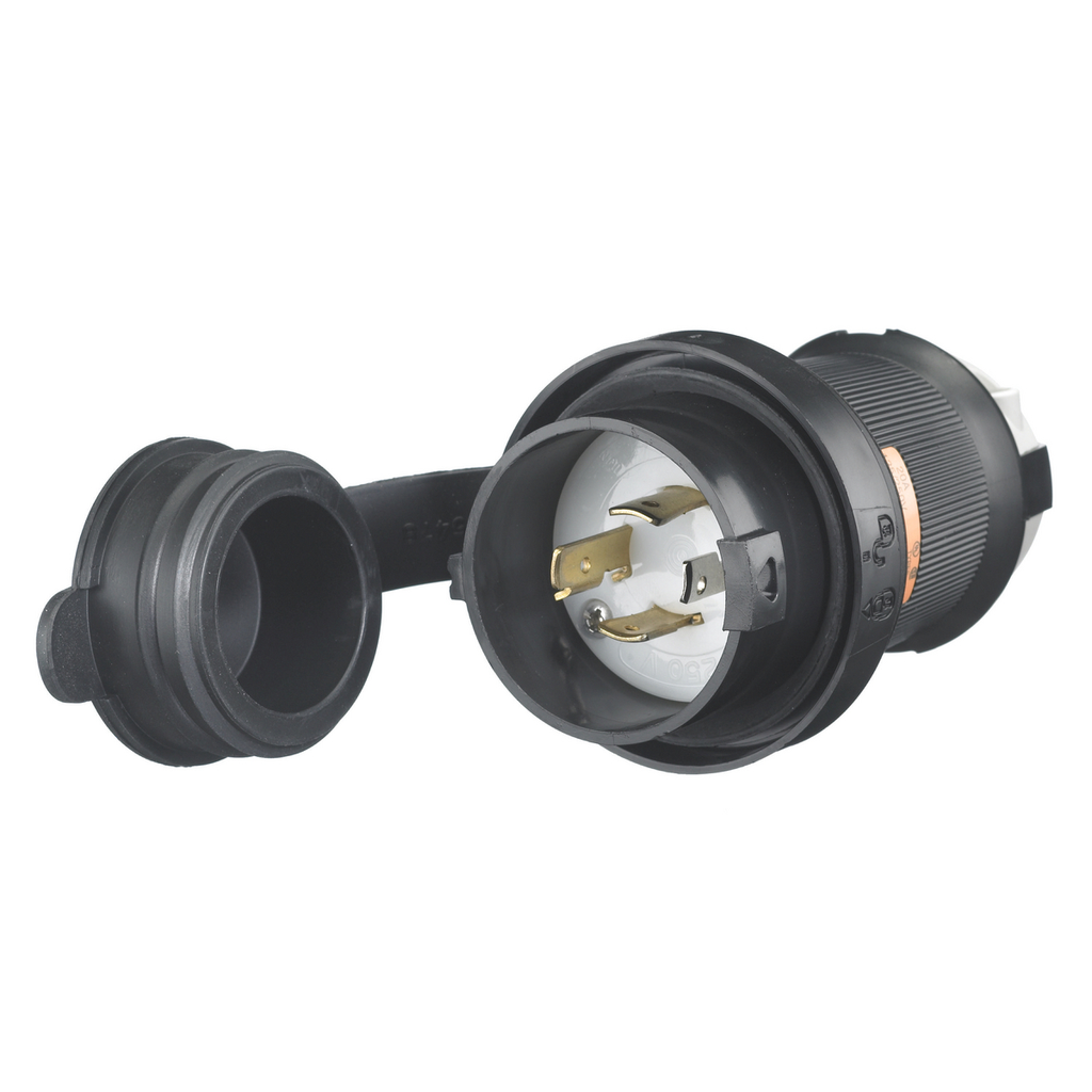 Hubbell HBL2411-SW 20A 125/250V AC Twist-Lock Watertight SAFETY-SHROUD Black VALOX Plug Product image for Hubbell HBL2411-SW 20A 125/250V AC Twist-Lock Watertight SAFETY-SHROUD Black VALOX Plug