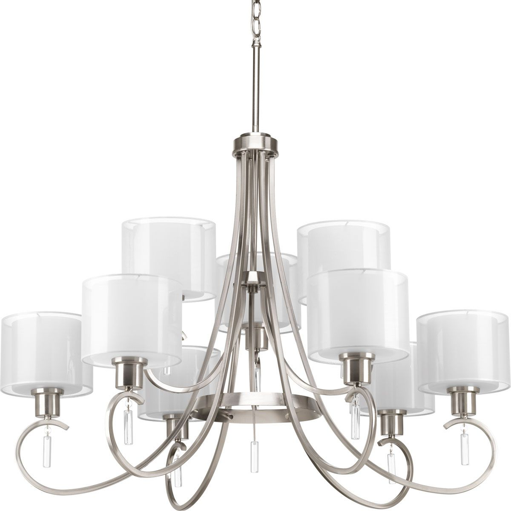 Product image for Progress P4697-09 Invite Collection Nine-Light Brushed Nickel White Silk Mylar Shade New Traditional Chandelier Light