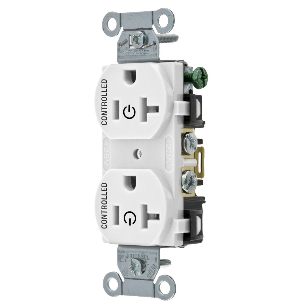 Mayer-DDS-Straight Blade Devices, Receptacles, Duplex, Load Controlled, 20A 125V, 2-Pole 3-Wire Grounding, 5-20R, Back and Side Wired, White-1