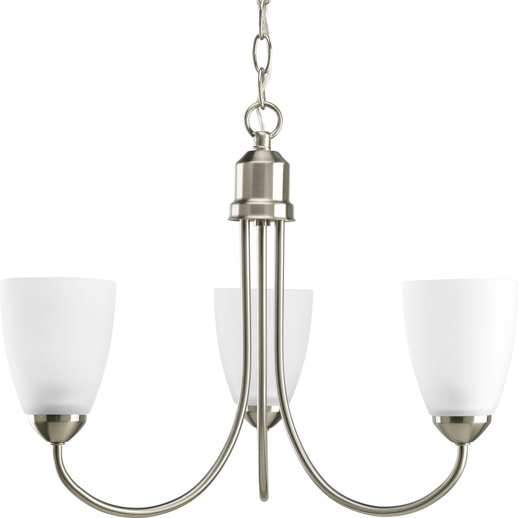 Product image for Progress P4440-09 Gather Collection Three-Light Brushed Nickel Etched Glass Traditional Chandelier Light