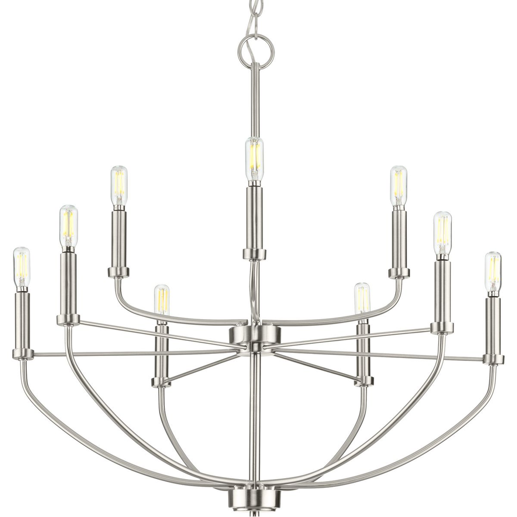 Progress P400228-009 Leyden Collection Nine-Light Brushed Nickel Farmhouse Style Chandelier Light Product image for Progress P400228-009 Leyden Collection Nine-Light Brushed Nickel Farmhouse Style Chandelier Light