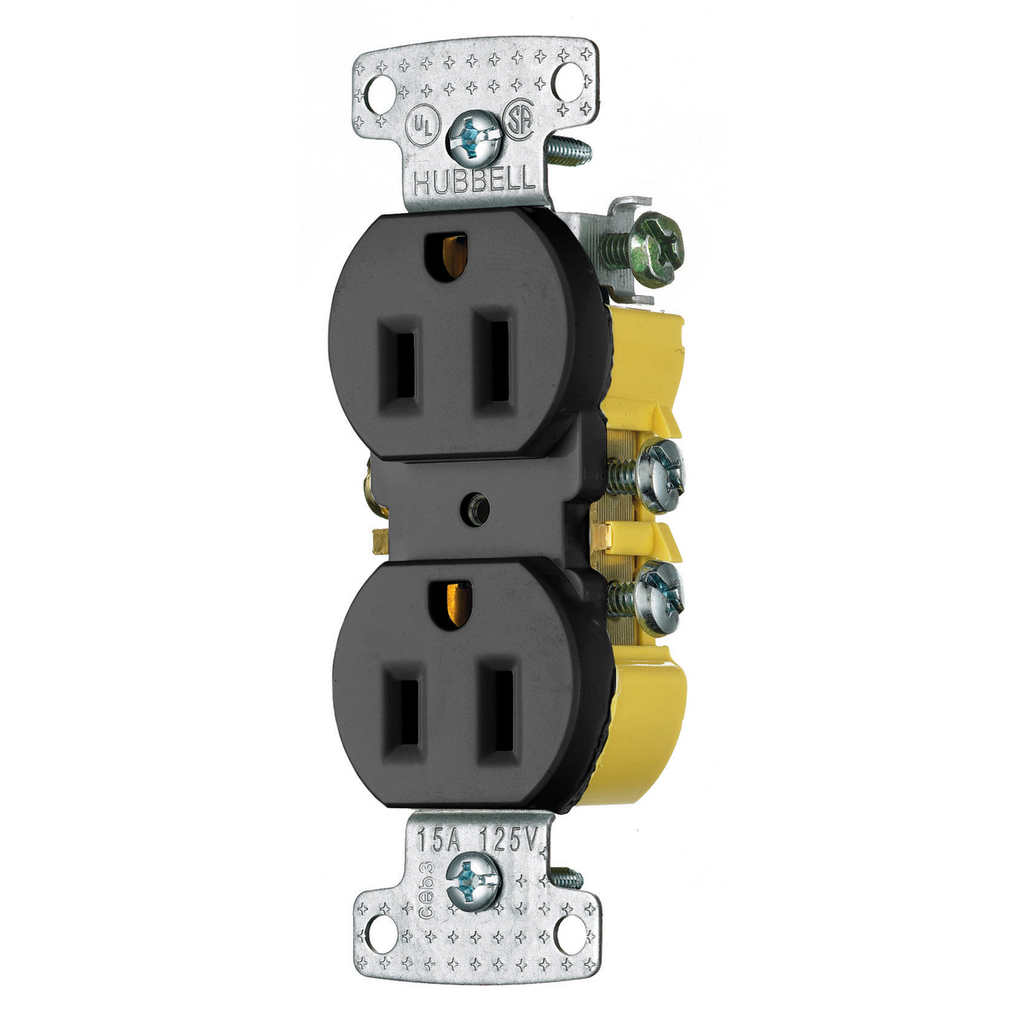 Product image for Hubbell Wiring Devices RR15BK 15 Amp 125 Volt 2-Pole 3-Wire NEMA 5-15R Black Duplex Receptacle