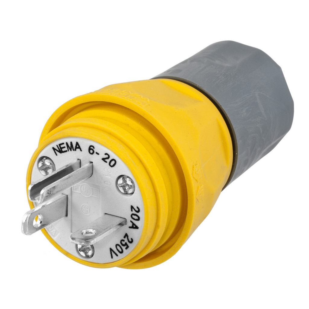 Product image for Hubbell Wiring Devices HBL14W48 20 Amp 250 Volt 2-Pole 3-Wire NEMA 6-20 Yellow Straight Blade Plug