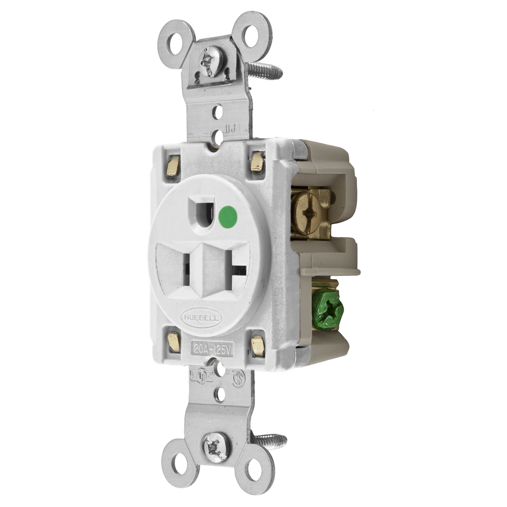 Product image for Hubbell HBL8310W 125 Volt 20 Amp NEMA 5-20R White Hospital Grade Single Receptacle