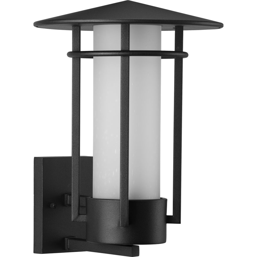 Product image for Progress P560274-031 Exton Collection One-Light Textured Black and Etched Seeded Glass Modern Style Large Outdoor Wall Lantern