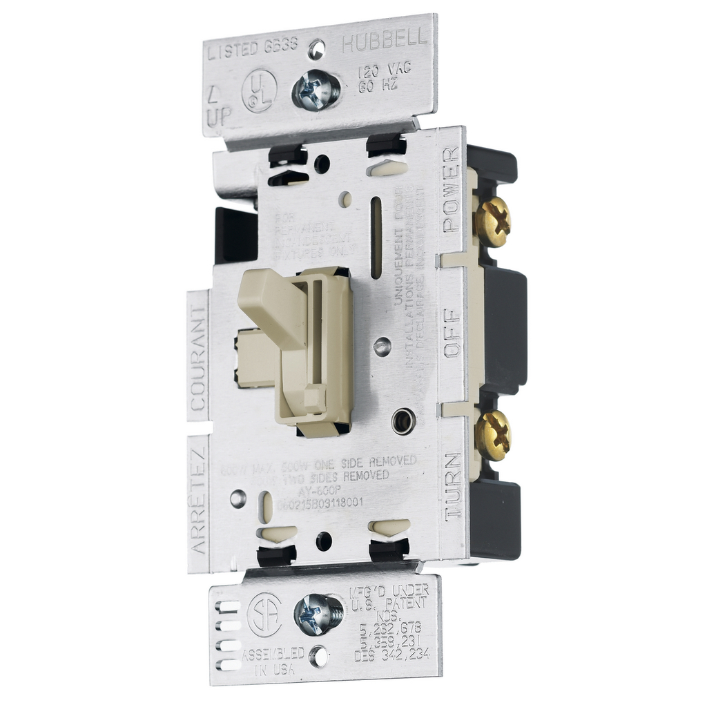 Product image for Hubbell Wiring Devices RAY603PI 600 W 5 Amp 120 VAC 3-Way Ivory Incandescent Preset Toggle Dimmer Switch