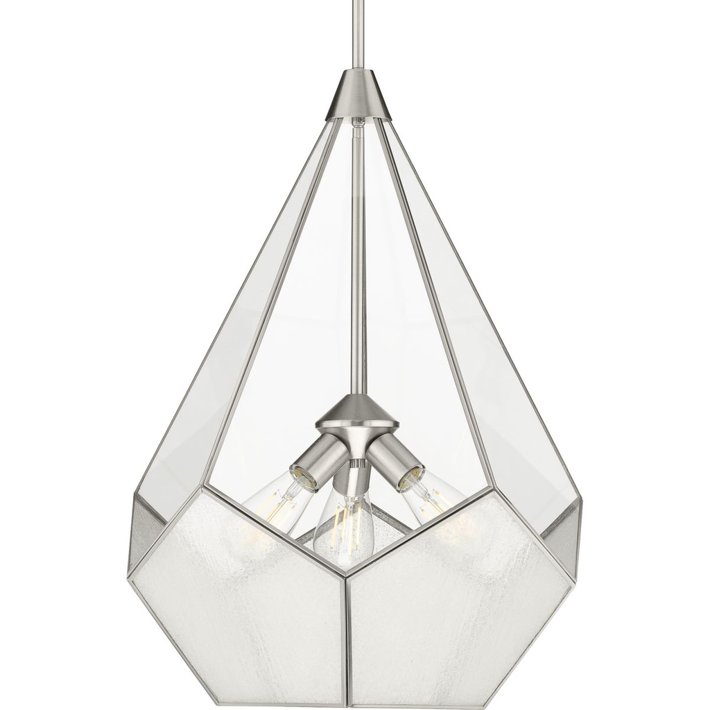 Progress P5322-09 Cinq Collection Three-Light Brushed Nickel Clear Glass Global Pendant Light Product image for Progress P5322-09 Cinq Collection Three-Light Brushed Nickel Clear Glass Global Pendant Light