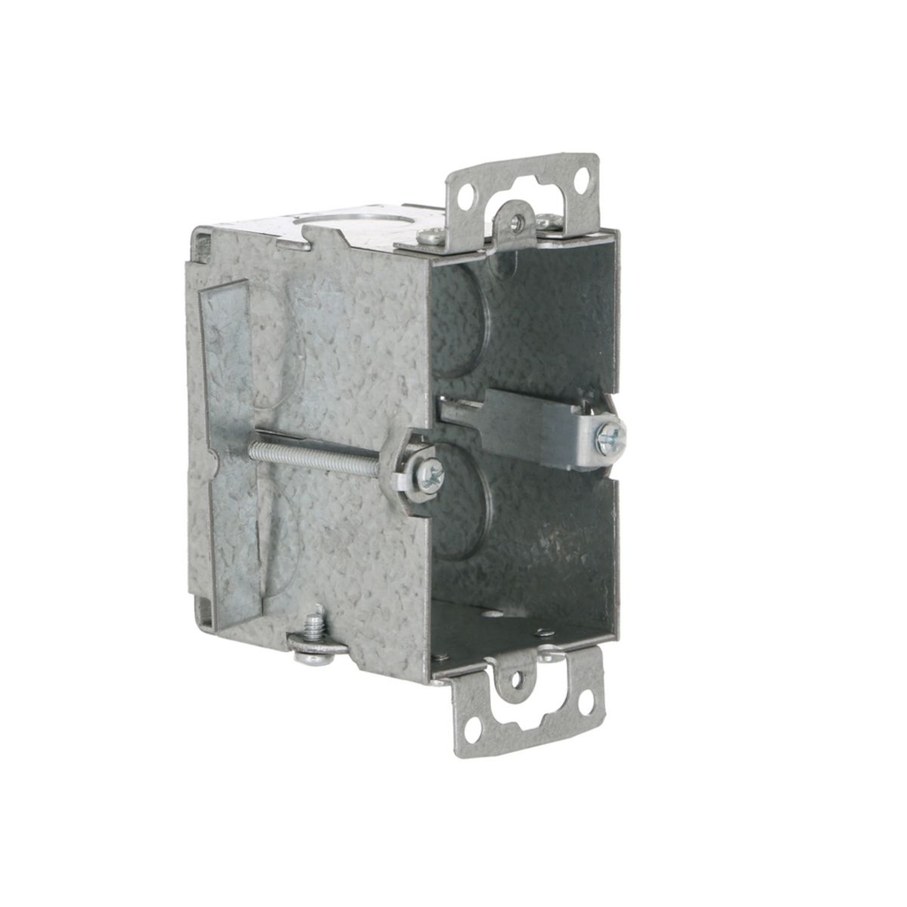 Product image for Raco 509 3" x 2" Steel Switch Box, 2-1/2" Deep, Gangable, 1/2" End Knockouts, Old Work Clips
