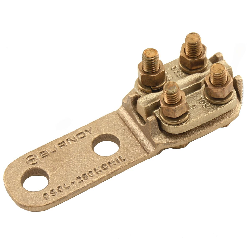 Product image for Burndy NAS3434N Cast Cu Alloy (Reversible Cap) Terminal, 1/0 Sol-500 kcmil, Bolted, Cable to Flat, 4 Pad Holes, Silicon Bronze H/W, For Cu Cable