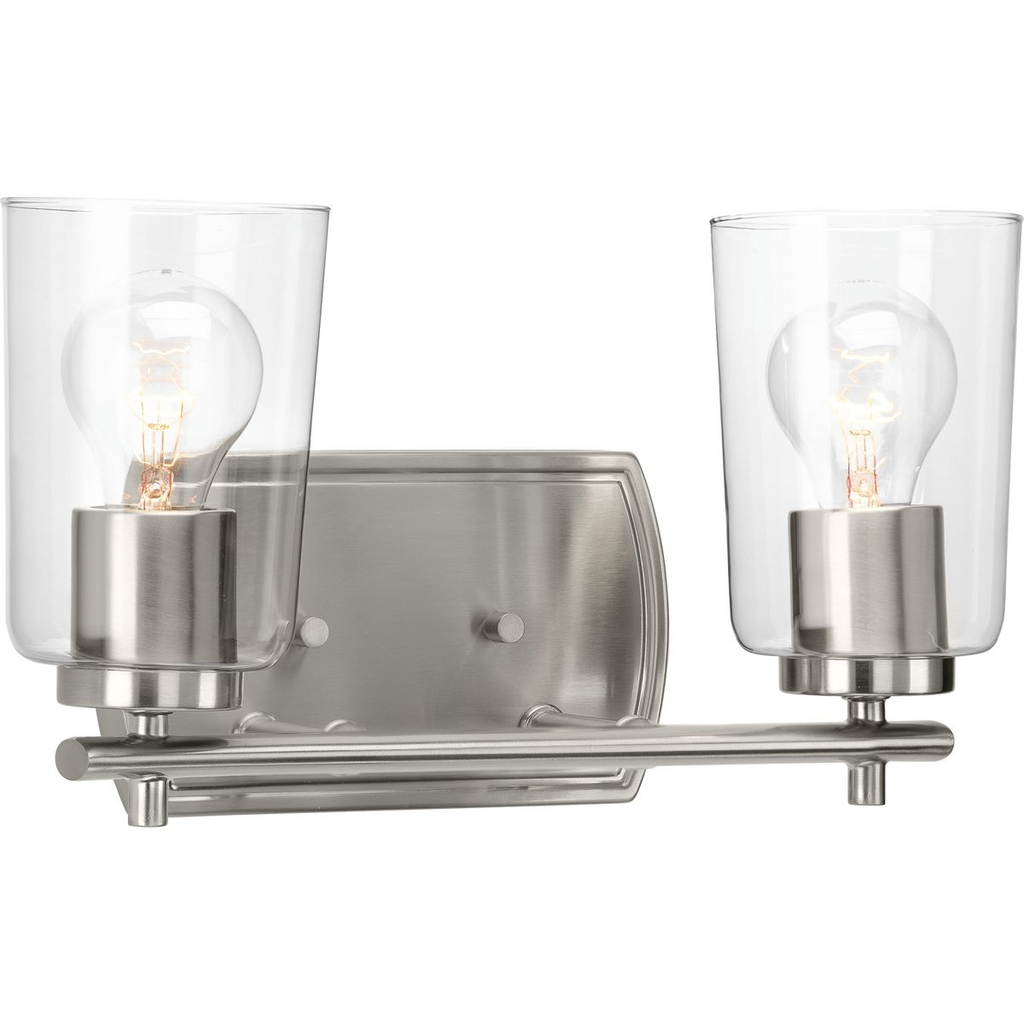 Product image for Progress P300155-009 Adley Collection Two-Light Brushed Nickel Clear Glass New Traditional Bath Vanity Light