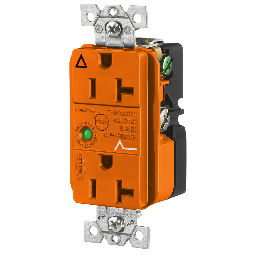 Product image for Hubbell IG5362OSA 20 Amp 125 Volt 2-Pole 3-Wire NEMA 5-20R Orange Straight Blade Duplex Receptacle