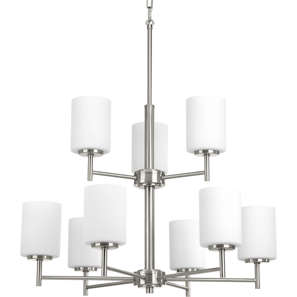 Product image for Progress P4726-09 Replay Collection Nine-Light Brushed Nickel Etched Glass Modern Chandelier Light