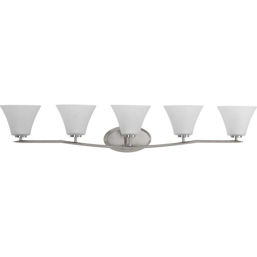 Product image for Progress P2016-09 Bravo Collection Five-Light Brushed Nickel Etched Glass Modern Bath Vanity Light