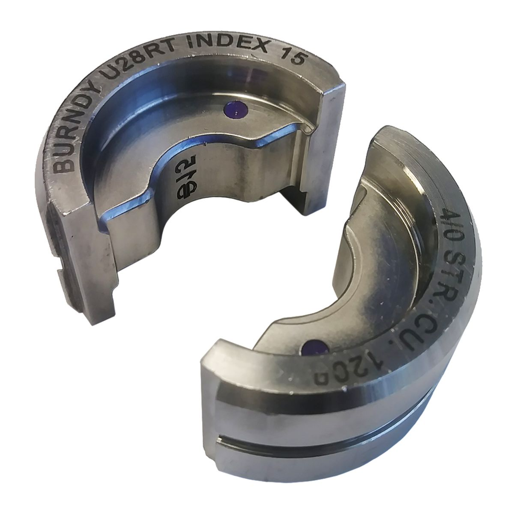 Product image for Burndy U28RT Stainless Steel Circular Butting Twin U Die, 4/0 Str CU, Purple, Index 15