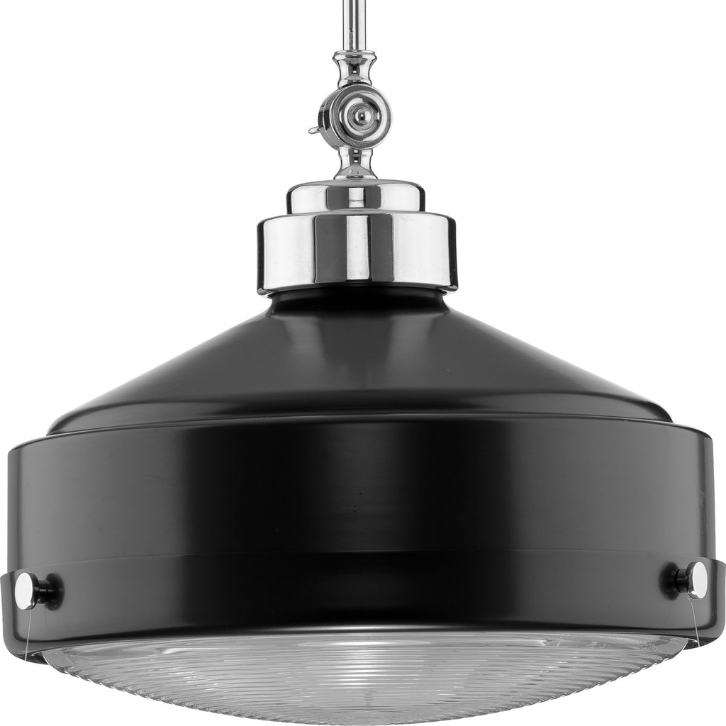 Product image for Progress P500170-031 Loftin Collection One-Light Matte Black Clear Patterned Glass Farmhouse Pendant Light