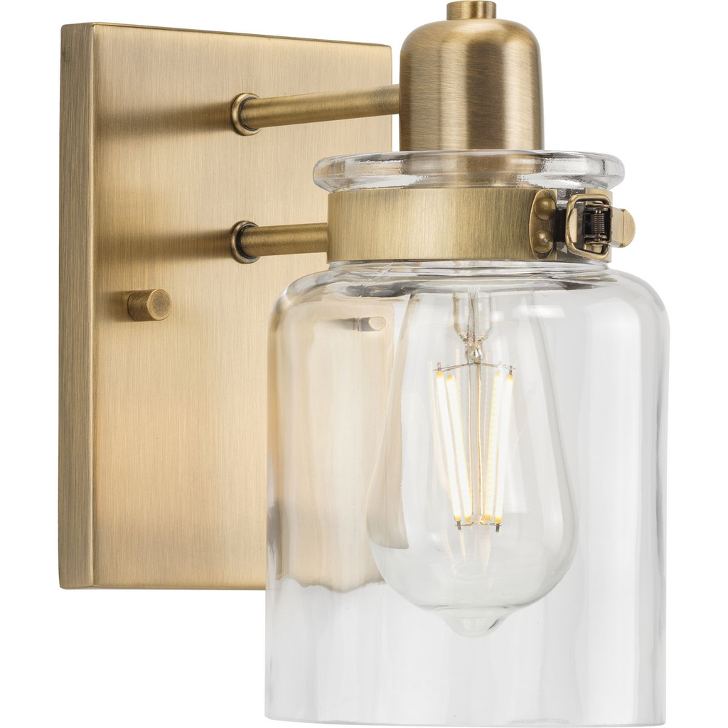 Product image for Progress P300045-163 Calhoun Collection One-Light Vintage Brass Clear Glass Farmhouse Bath Vanity Light