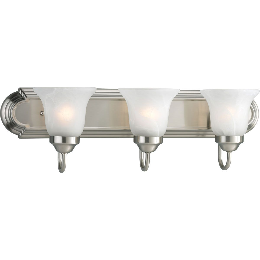 Product image for Progress P3053-09 Three-Light Brushed Nickel Alabaster Glass Traditional Bath Vanity Light
