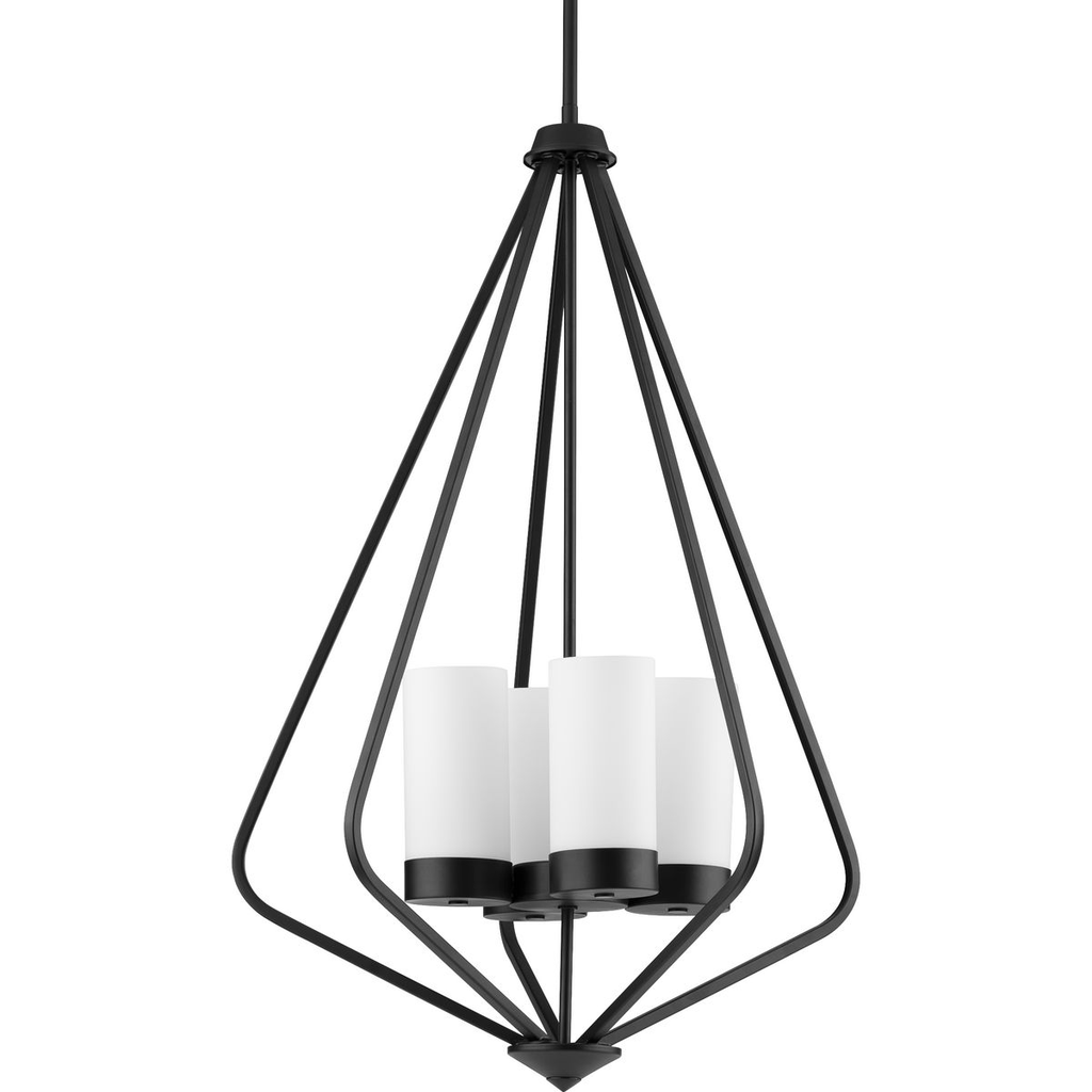 Product image for Progress P500305-031 Elevate Collection Four-Light Matte Black and Etched White Glass Modern Style Hanging Pendant Light