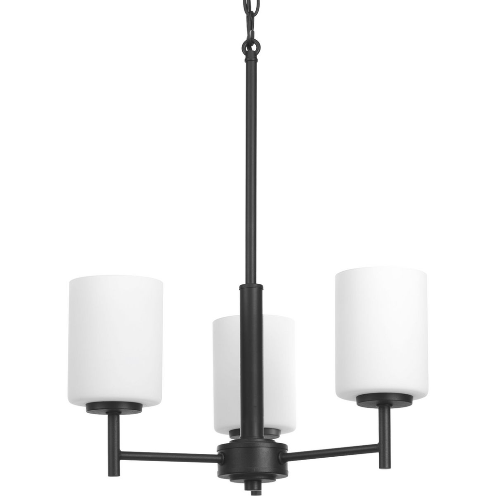 Product image for Progress P4318-31 Replay Collection Three-Light Textured Black Etched White Glass Modern Chandelier Light