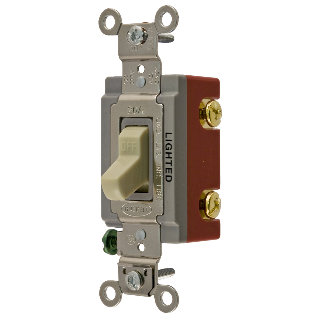 Mayer-DDS-Switches and Lighting Controls, Industrial Grade, Illuminated Toggle Switches, General Purpose AC, Single Pole, 20A 120/277V AC, Back and Side Wired, Ivory Toggle-1