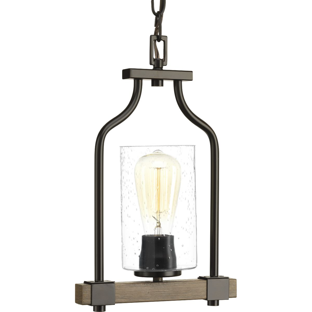 Product image for Progress P500056-020 Barnes Mill Collection One-Light Antique Bronze Clear Seeded Glass Farmhouse Mini-Pendant Light