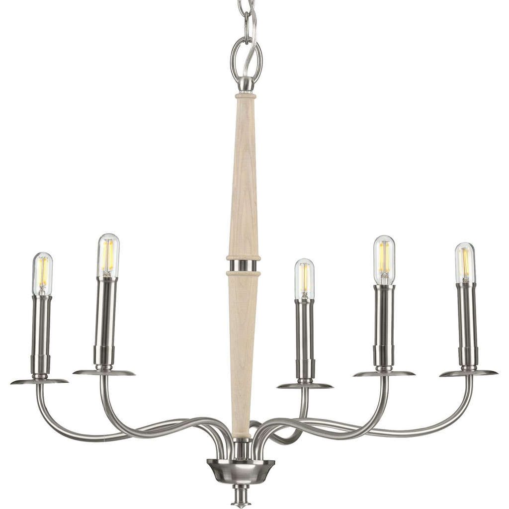 Product image for Progress P400199-009 Durrell Collection Five-Light Brushed Nickel Coastal Chandelier Light