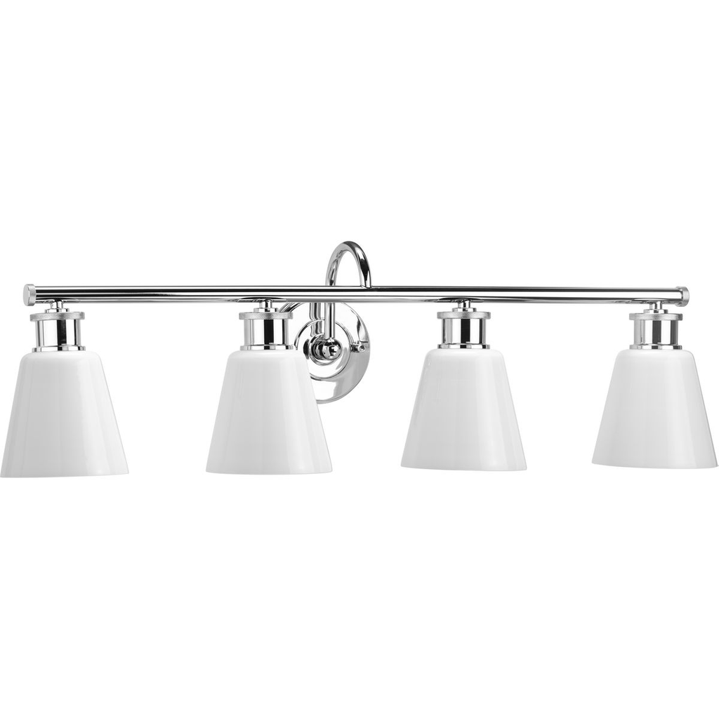 Product image for Progress P300317-015 Ashford Collection Four-Light Polished Chrome and Opal Glass Farmhouse Style Bath Vanity Wall Light