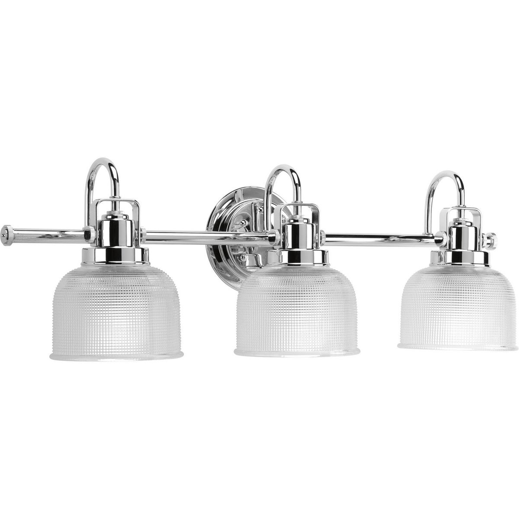 Product image for Progress P2992-15 Archie Collection Three-Light Polished Chrome Clear Double Prismatic Glass Coastal Bath Vanity Light
