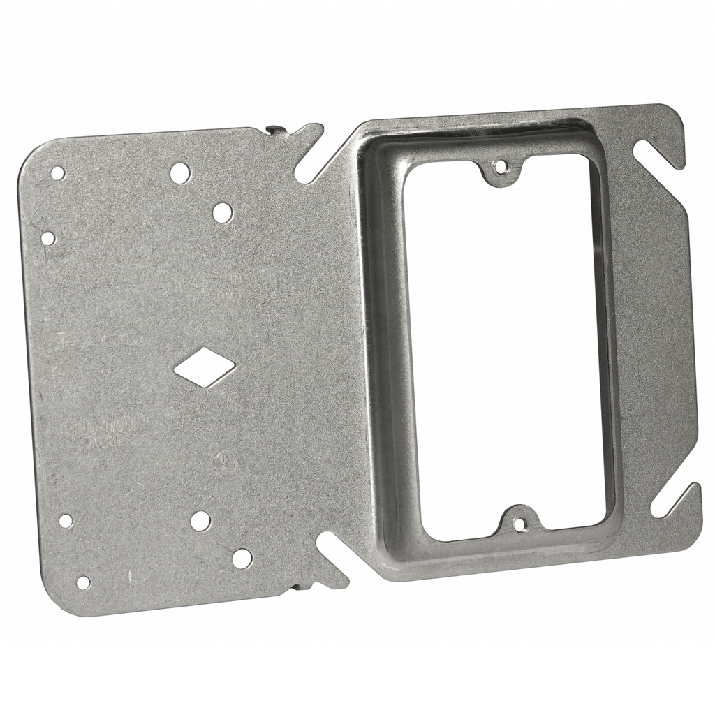 Product image for Raco 768B 4 Inch 5/8 Inch Raised Steel 1-Device Square Box Stud Mount Mud Ring