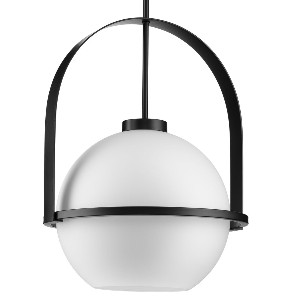 Product image for Progress P500359-31M Delayne Collection One-Light Mid-Century Modern Matte Black Etched Opal Glass Pendant Light