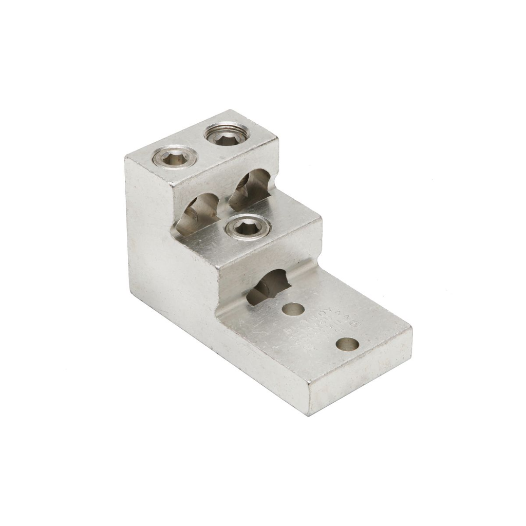 Product image for Burndy K21A36U2 Aluminum Universal Terminal, 2 Hole, Three: 2 AWG (Str)-600 kcmil, 3/8" Stud, 138" Stud Hole Spacing, 3 Screws, Al/Cu Rated, Tin Plated