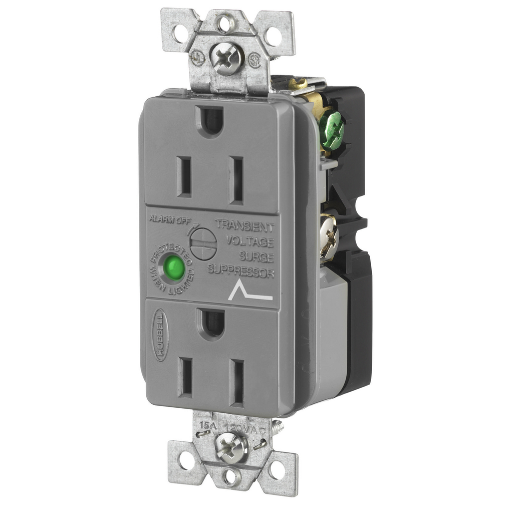 Product image for Hubbell HBL5262GYSADUP SPD Receptacle, 15A 125V, 5-15R, GY