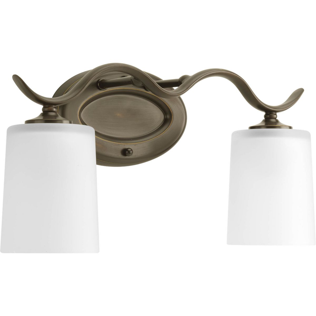 Product image for Progress P2019-20 Inspire Collection Two-Light Antique Bronze Etched Glass Traditional Bath Vanity Light