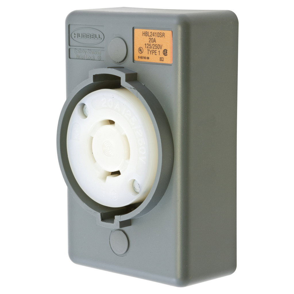 Product image for Hubbell HBL2410SR Locking S/SHRD Receptacle, L14-20R, SURF MT