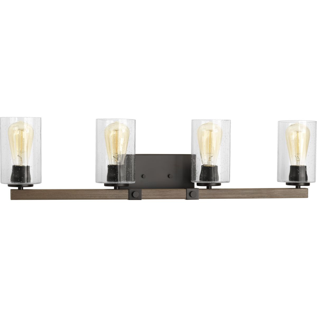Product image for Progress P300069-020 Barnes Mill Collection Four-Light Antique Bronze Clear Seeded Glass Farmhouse Bath Vanity Light