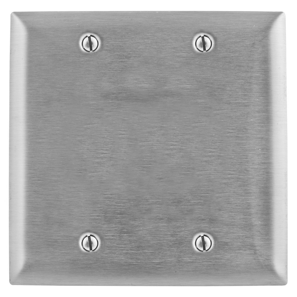 Product image for Hubbell SS23L 2-Gang Stainless Steel 2-Blank Box Mount Wallplate