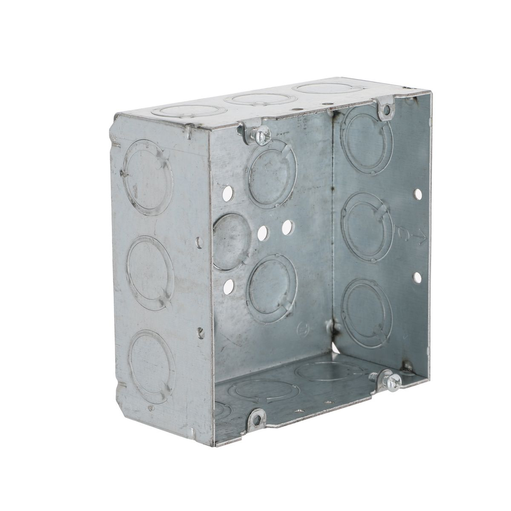 Product image for Raco 8257 4-11/16" Square Box, Welded, 2-1/8" Deep with One 1/2" KO & Fifteen TKO's, Raised