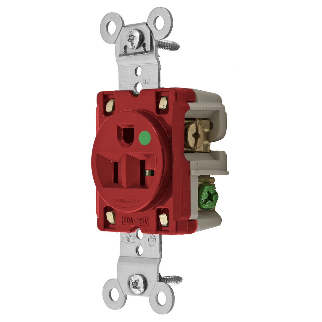 Mayer-DDS-Straight Blade Devices, Receptacles, Single, Hospital Grade, 2-Pole 3-Wire Grounding, 20A 125V, 5-20R, Red, Single Pack-1