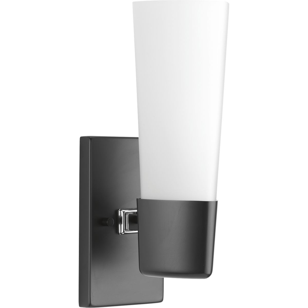 Product image for Progress P300061-031 Zura Collection One-Light Matte Black Etched Opal Glass Modern Bath Vanity Light