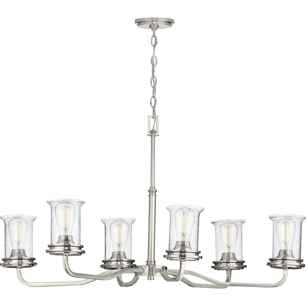 Product image for Progress P400207-009 Winslett Collection Six-Light Brushed Nickel Clear Seeded Glass Coastal Chandelier Light