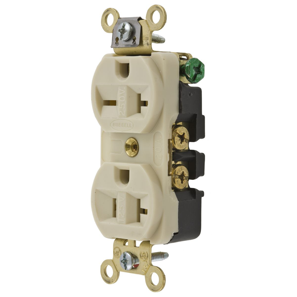 Product image for Hubbell HBL5492I 20 Amp 250 Volt 2-Pole 3-Wire NEMA 5-20R/6-20R Ivory Straight Blade Duplex Receptacle
