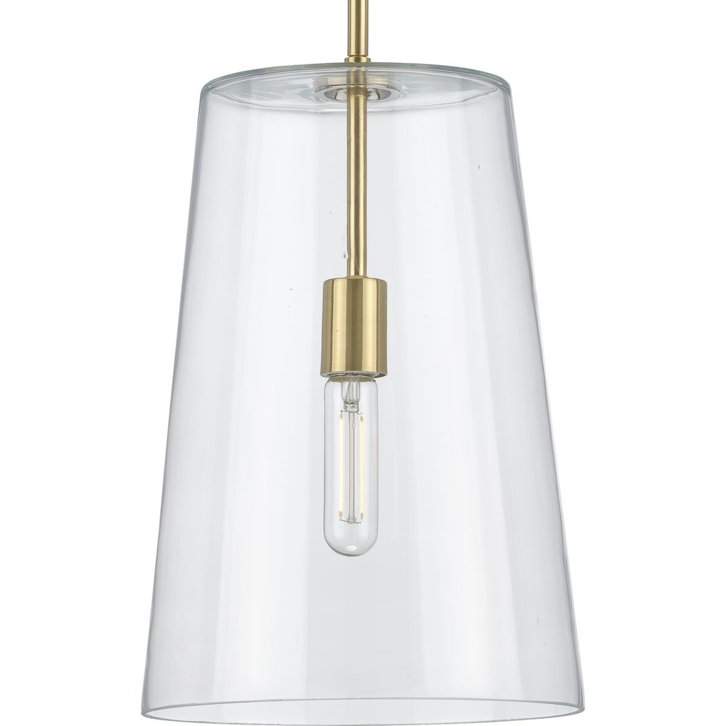 Product image for Progress P500242-012 Clarion Collection One-Light Satin Brass Clear Glass Coastal Pendant Light
