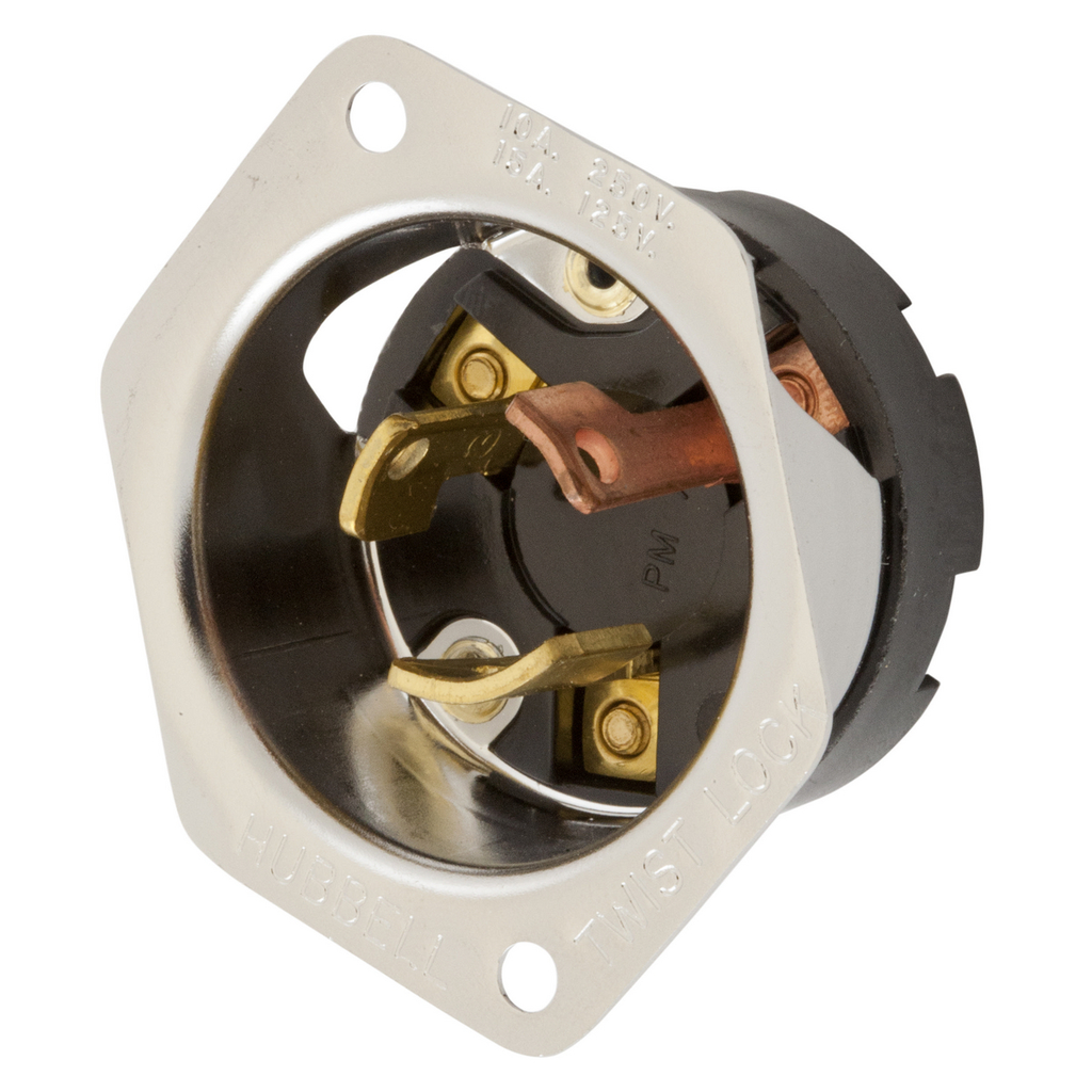 Product image for Hubbell HBL7556G Locking Flanged INLT, 2P3W, 10A 250V/15A125V