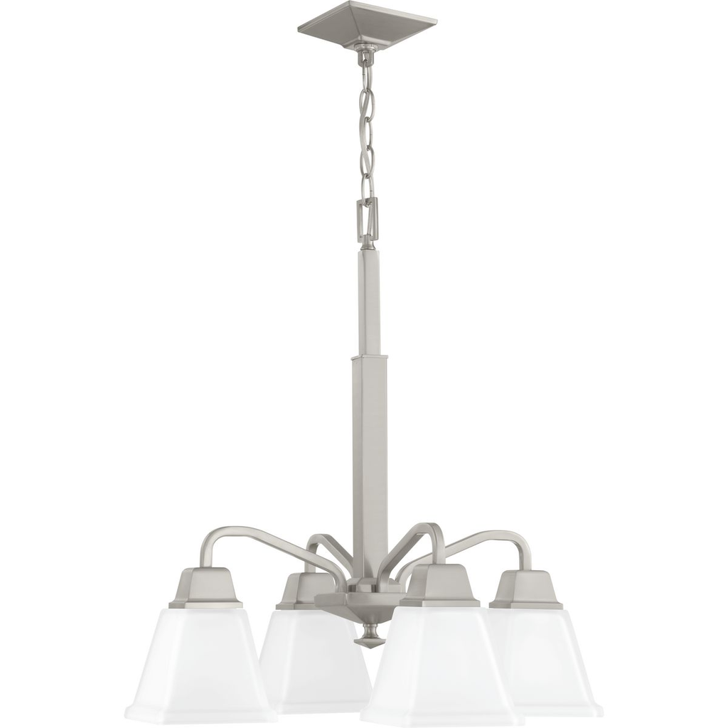 Product image for Progress P400118-009 Clifton Heights Collection Four-Light Brushed Nickel Etched Glass Craftsman Chandelier Light