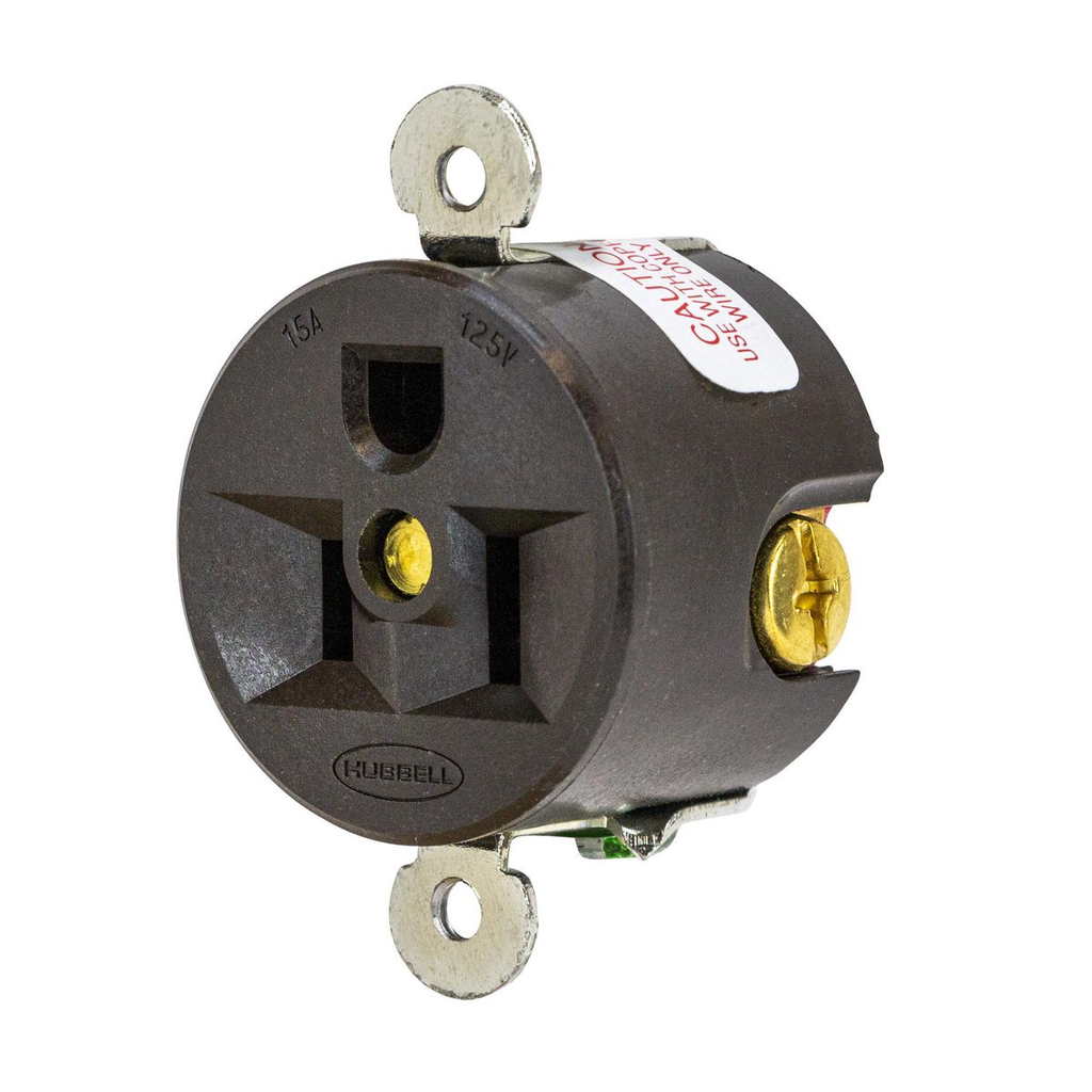 Product image for Hubbell HBL5258 Brown 15A 125V Single Panel-Mount Receptacle. Heavy Duty Industrial Series