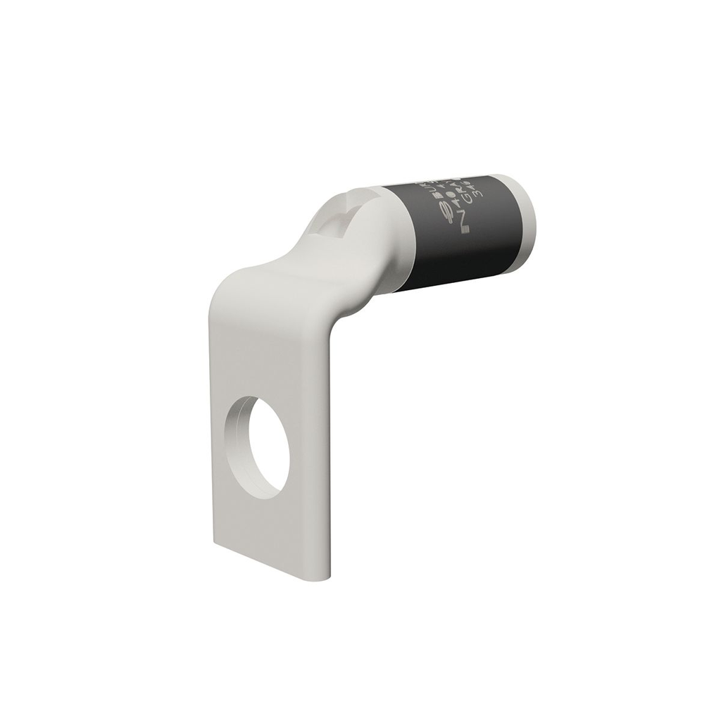 Product image for Burndy YA4CL490 Cu code conductor standard barrel, Single hole/W/ insp window, #4 AWG, 40 Navy, 3/8" stud, Tin plated, Gray, 8 or 346 index, 90 Degree Bend